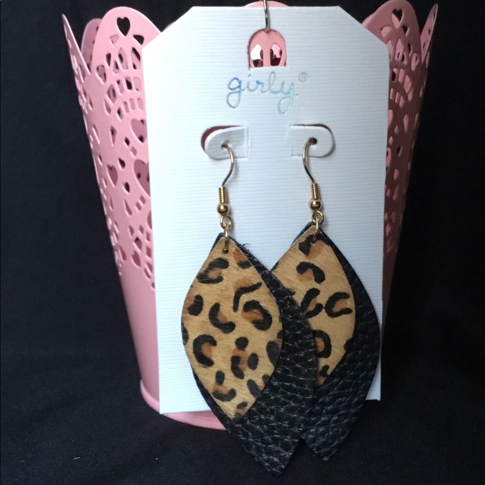 Leather leopard earrings